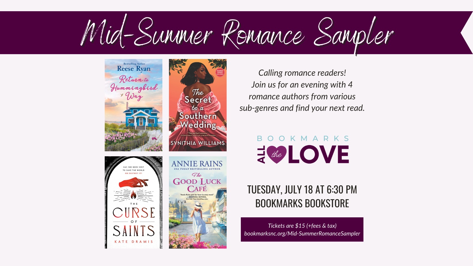 MidSummer Romance Sampler with Bookmarks The Downtown WinstonSalem